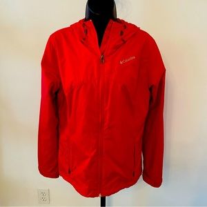 Columbia Womens Lightweight Red Rain Jacket Full Zip Hood Size Medium